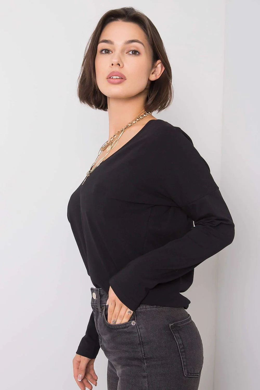 Chemisier femme coton manches longues élégant décontracté col rond gris clair casual moderne mode