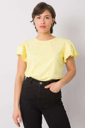 Chemisier Fancy à manches courtes en volant couleur jaune clair en coton 95% lycra 5% pour femme occasionnels et décontracté