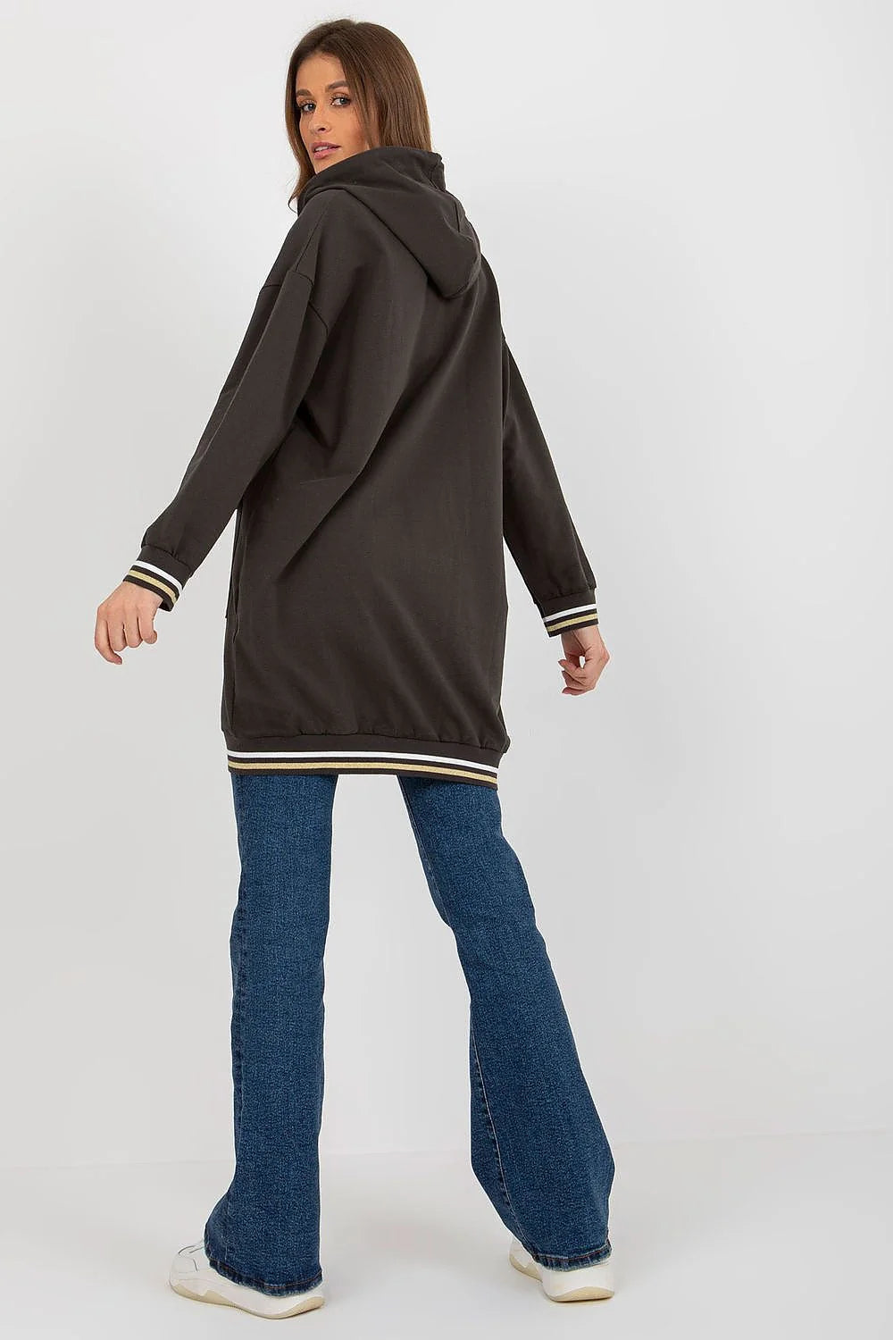 Sweatshirt Relevance pour femme, oversized, design urbain moderne, manches longues, fermeture éclair intégrale, poches grandes, coton élasthanne, tailles S/M-L/XL