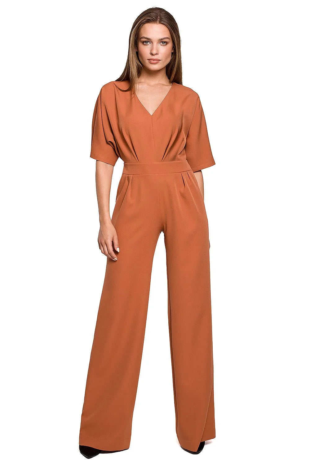 Combinaison polyester élégante et chic pour femme moderne couleur terre cuite manches chauve-souris