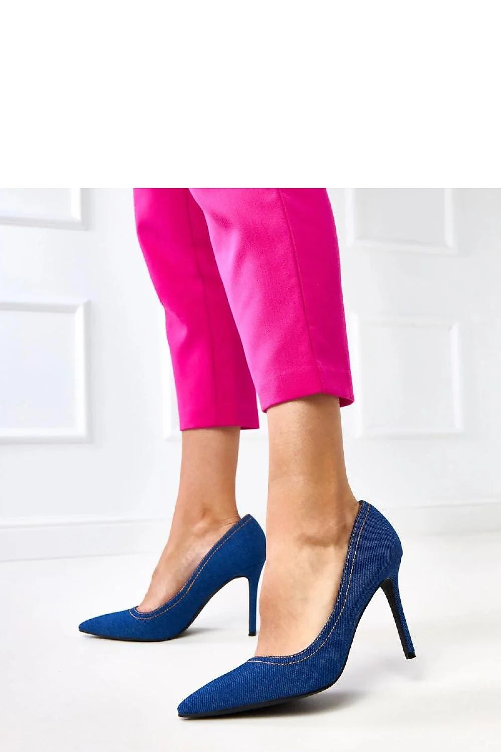 escarpins femme denim bleu bout pointu silhouette effilee talon aiguille 10cm semelle cuir synthetique confortable polyvalent soiree bureau