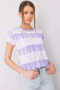T-shirt femme Italy Moda design moderne tie-dye violet coton 100% coupe ajustée manches courtes encolure ronde