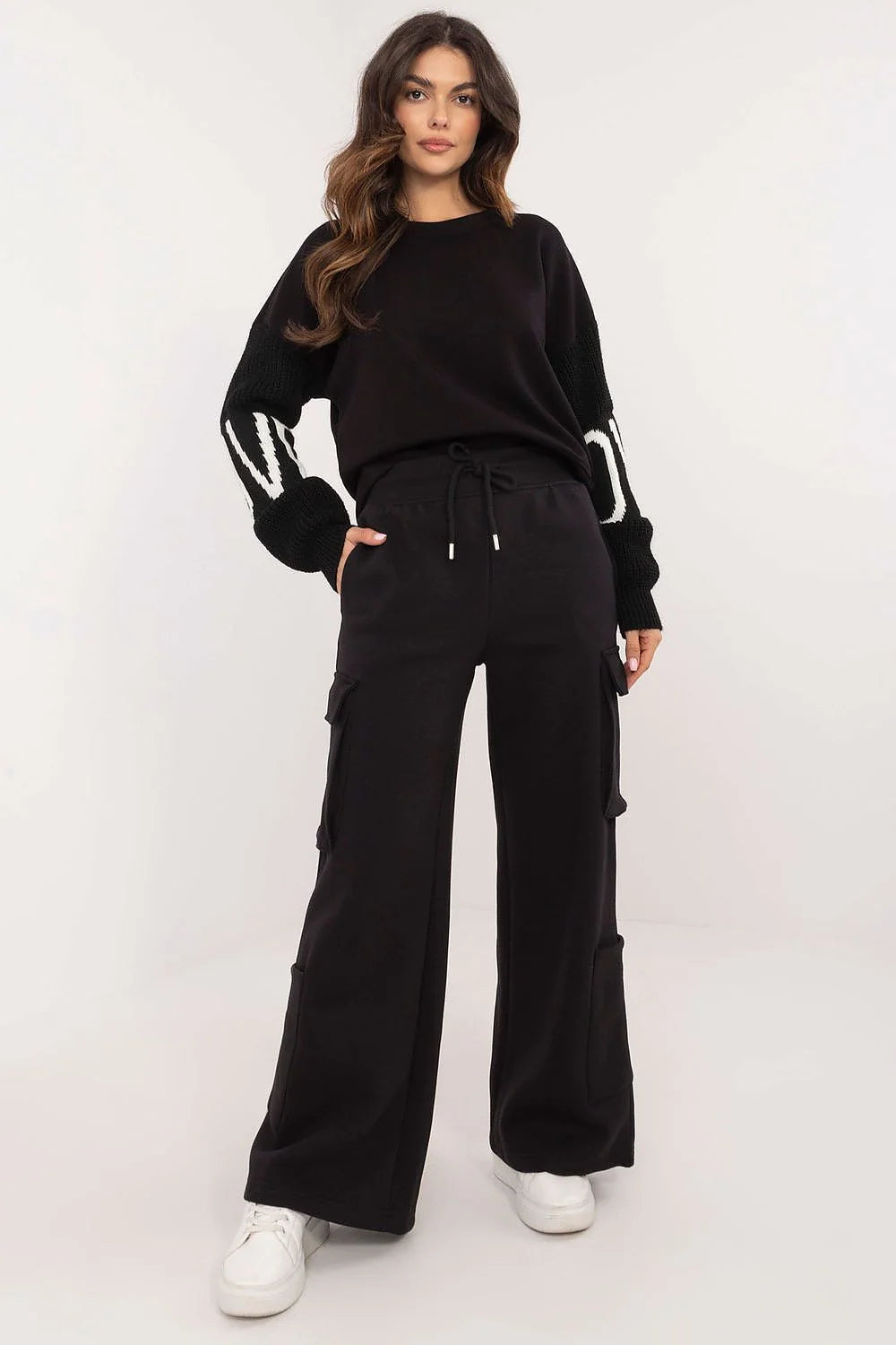 Outfit Casual Élégant Femme Set Sweatshirt Cargo Pants Jambes larges Coupe ample Confort Style Moderne Épuré Équipement de Sport