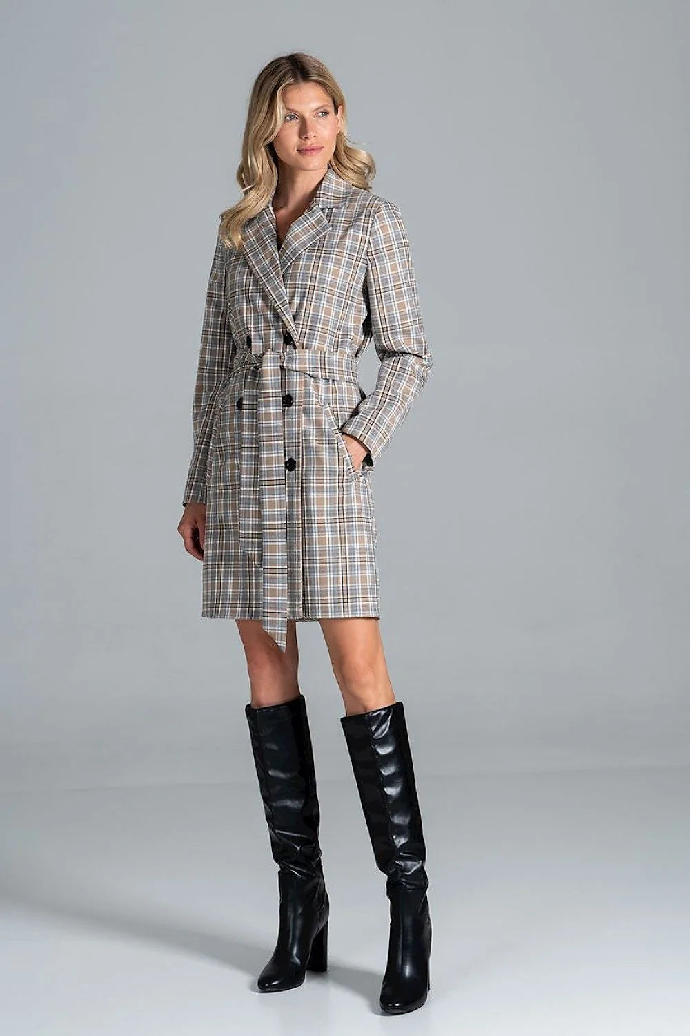 Manteau femme laine élégant croisé boutons double rangée poches automne-hiver rose pâle ajustable