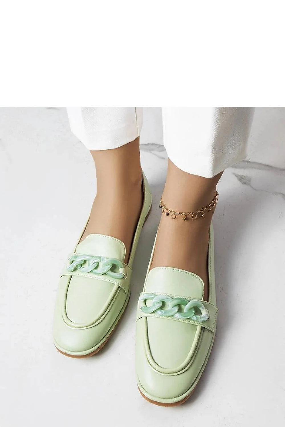 Moccasins Solea femme élégance confort cuir écologique chaîne chaussures printemps été vert pastel style moderne