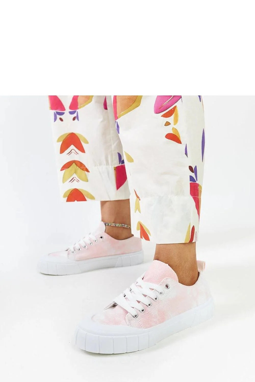 baskets Solea femme toile rose pâle marbré bout rond lacets blancs oeillets métalliques semelle plateforme épaisse antidérapante confortable bohème