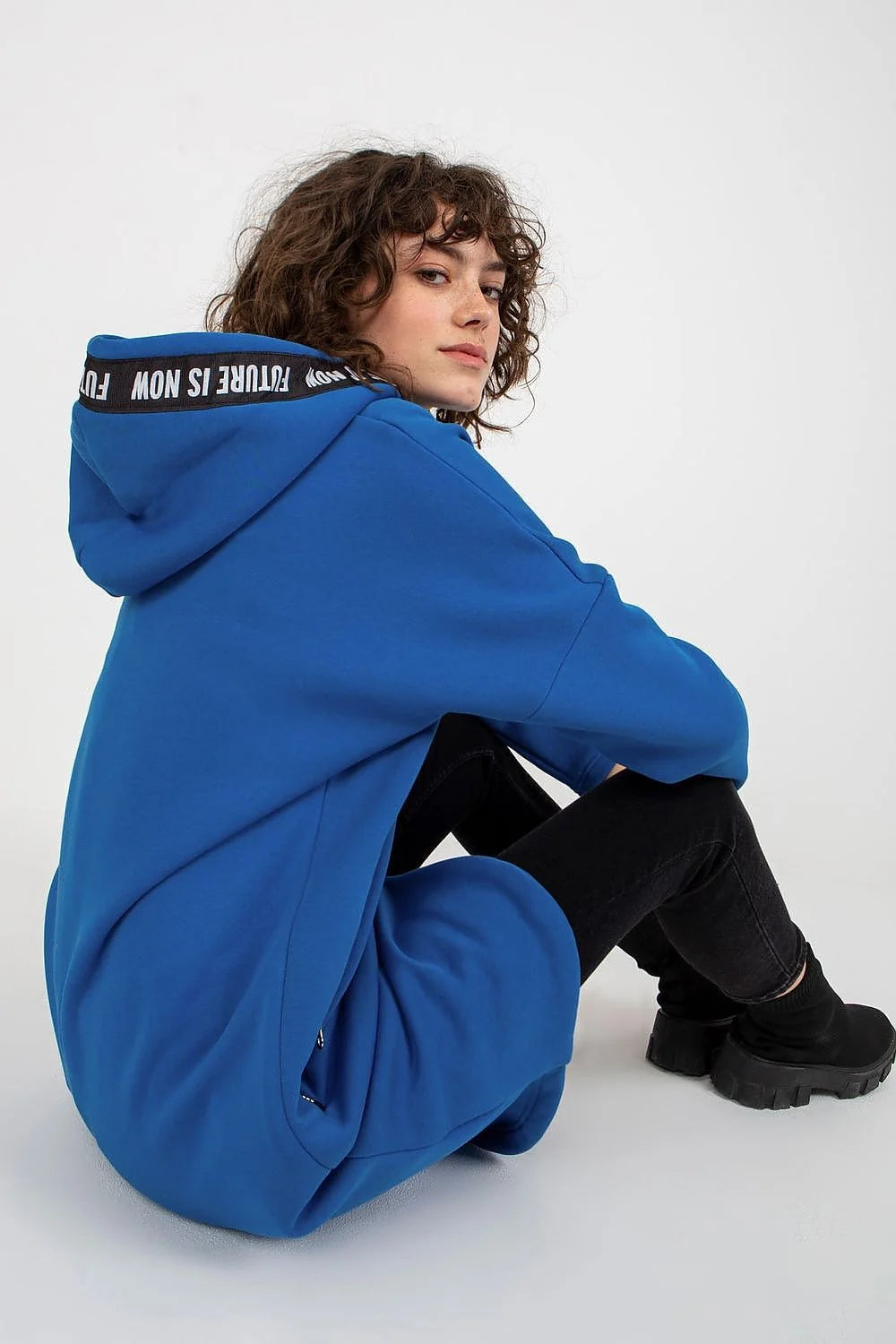 Manteau Femme Style Contemporain Urban Asymétrique Bleu Sarcelle Matière Confortable Coupe Amples Manches Longues Capuche Zippée Poches Latérales Zippées Occasions Daily Casual Chic