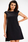 Robe de jour élégante pour femmes noire manches courtes coupe ample trapézoïdale polyester elasthanne