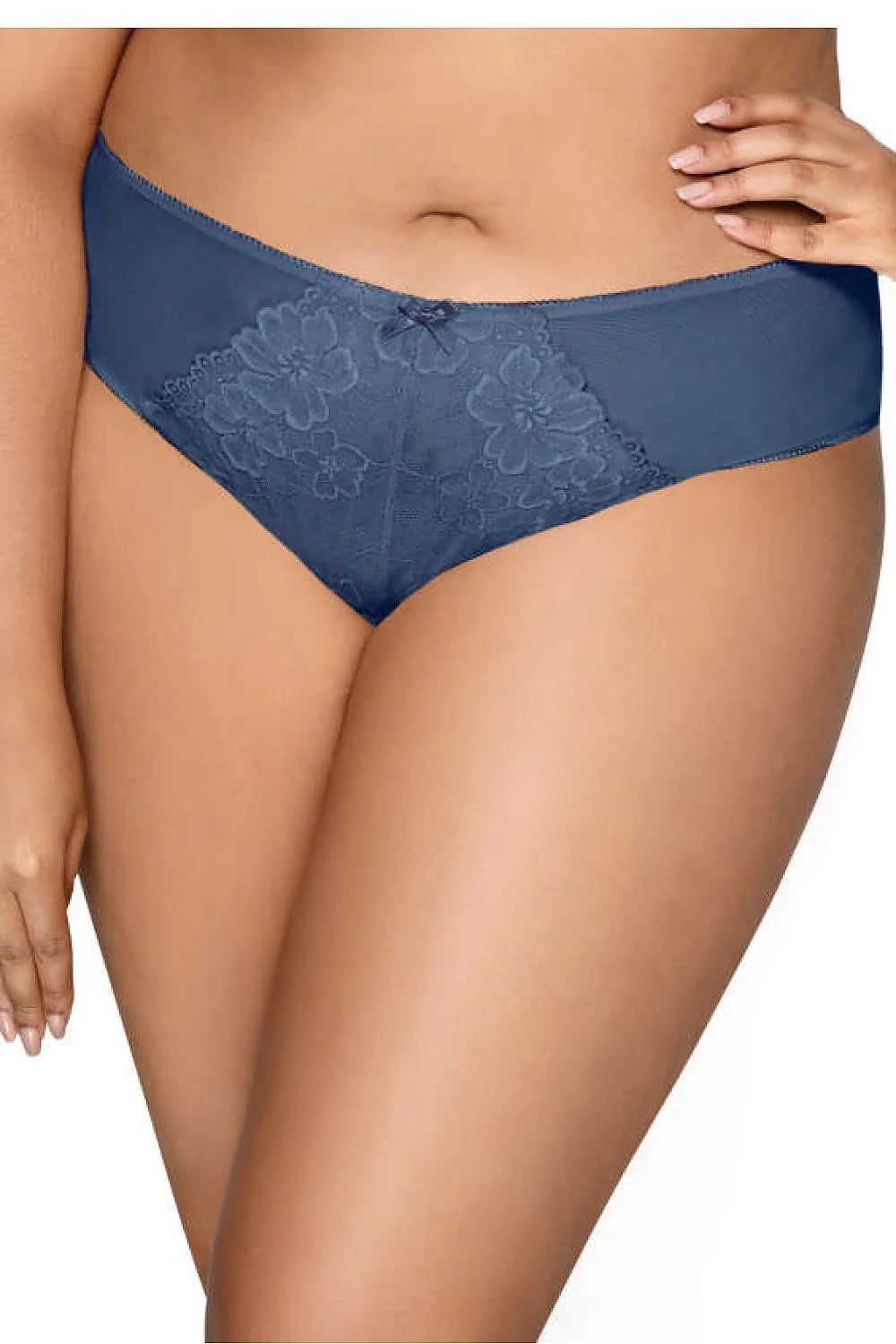 culotte féminine classique taille haute dentelle florale microfibre douce doublure élasthanne polyamide saphir maintien gainant invisible coutures plates noeud décoratif