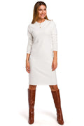 Robe midi coton blanc cassé style épuré manches longues classique décontractée idéale pour femmes élégantes