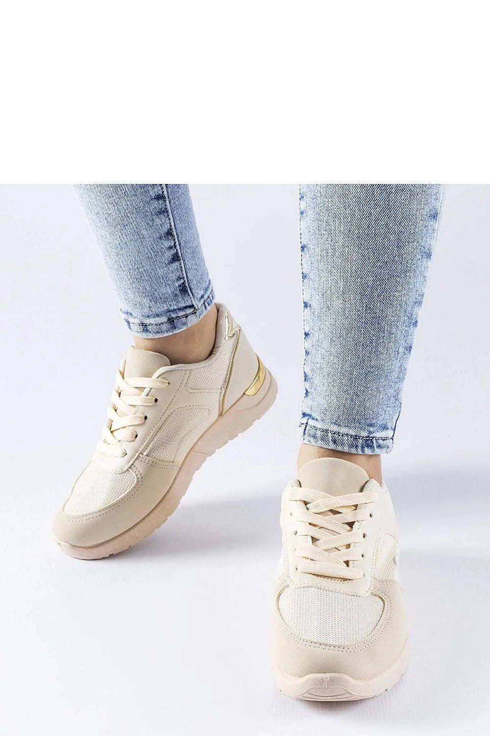 Baskets pour femmes modernes élégantes basse en cuir synthétique mesh beige doré confort style quotidien décontracté habillé