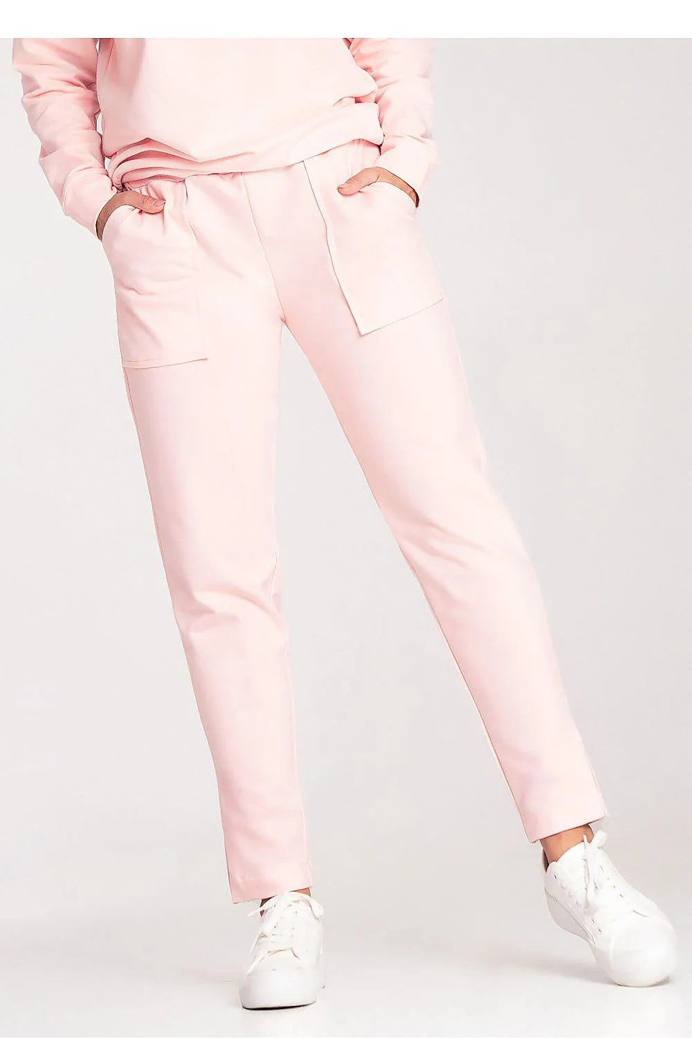 Pantalon survêtement femme style décontracté rose pâle coton élasthanne taille élastique poches avant fuselé