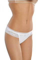 Culotte tanga féminine en dentelle blanche ajustée avec motifs floraux coton élasthanne taille ajustable femme