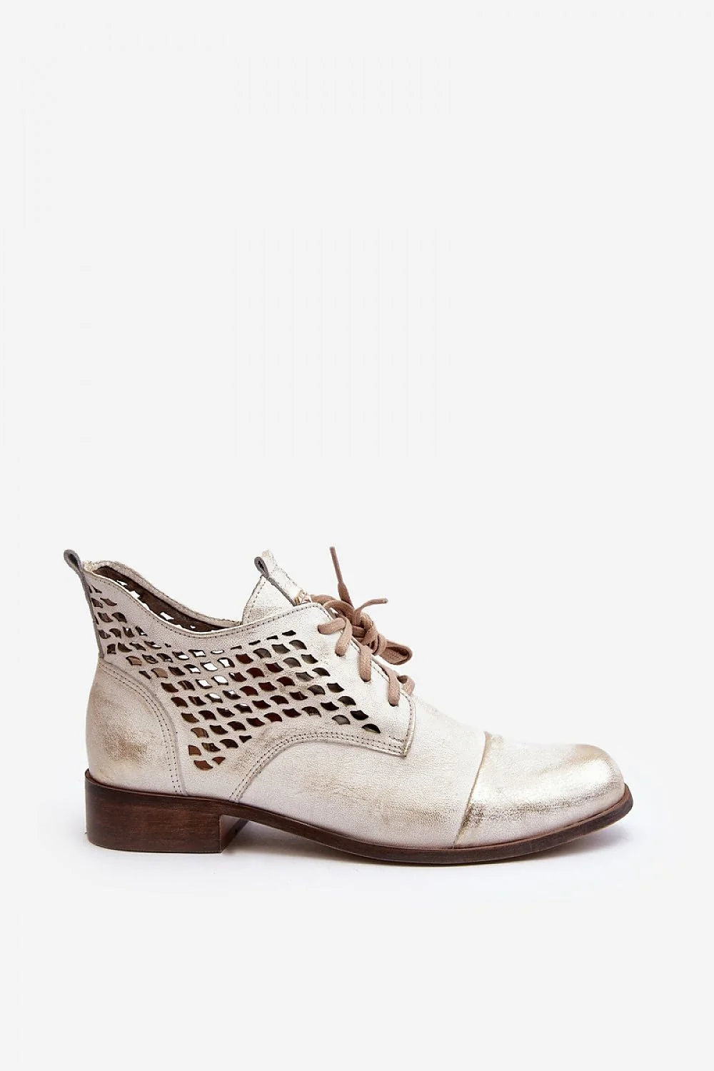 Bottes pour femmes modernes élégantes style hybride design ajouré cuir naturel talon plat lacets fermeture éclair