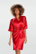 Robe de chambre féminine en satin extensible manches courtes ceinture ajustable polyester 100% luxe