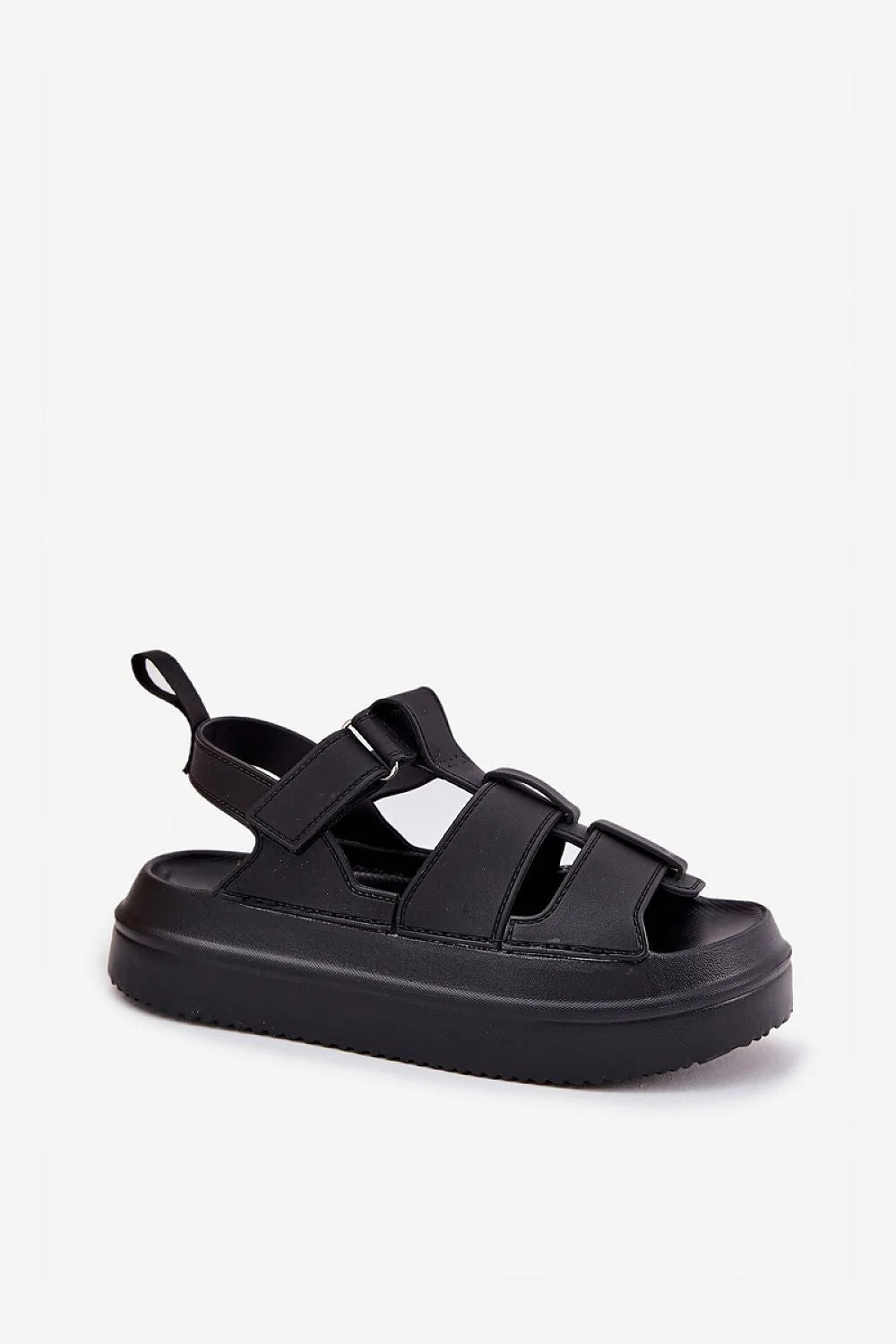 sandales femme plateforme moderne confortable brides larges similicuir noir talon semifermé cheville réglable semelle crantée rembourrée urbain sportif chic