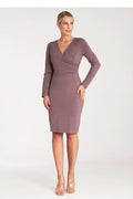 Robe de jour élégante taupe à manches longues pour femme, coupe ajustée, ceinture intégrée, occasions formelles