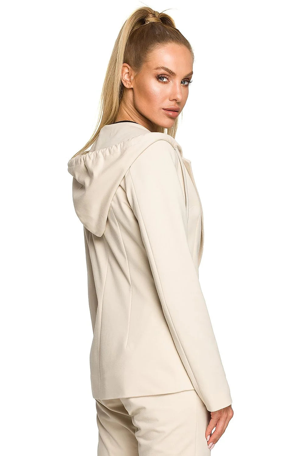 Veste blazer femme Moe en coton élasthanne tricotée hooded poches vert vif modern chic