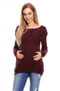 Pull grossesse tricoté maille épaisse encolure bateau motifs géométriques couleur bordeaux élasthanne polyester viscose femme