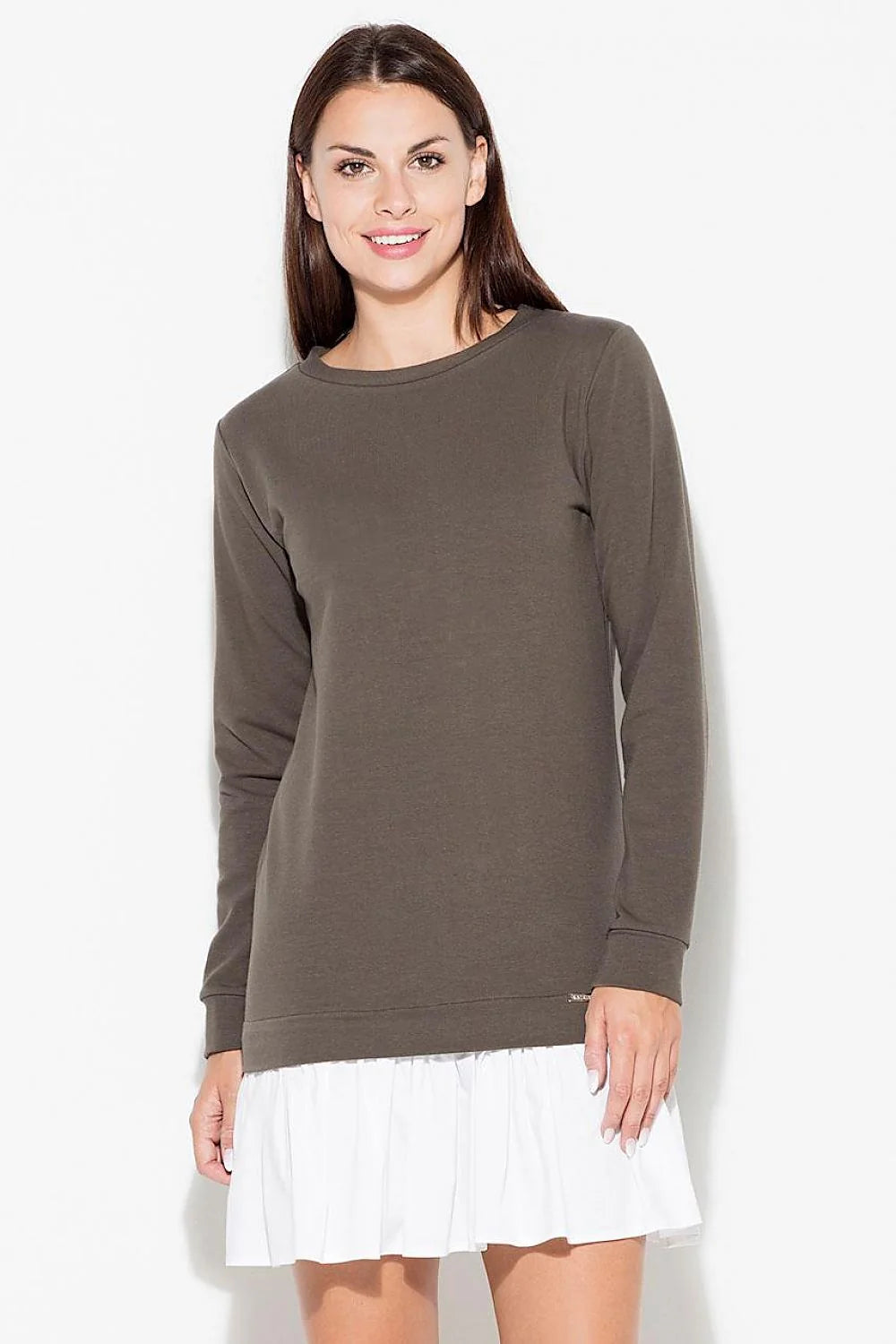 Robe casual jersey kaki manches longues élégante et confortable pour un style décontracté quotidien