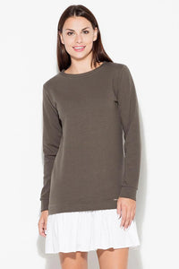 Robe casual jersey kaki manches longues élégante et confortable pour un style décontracté quotidien