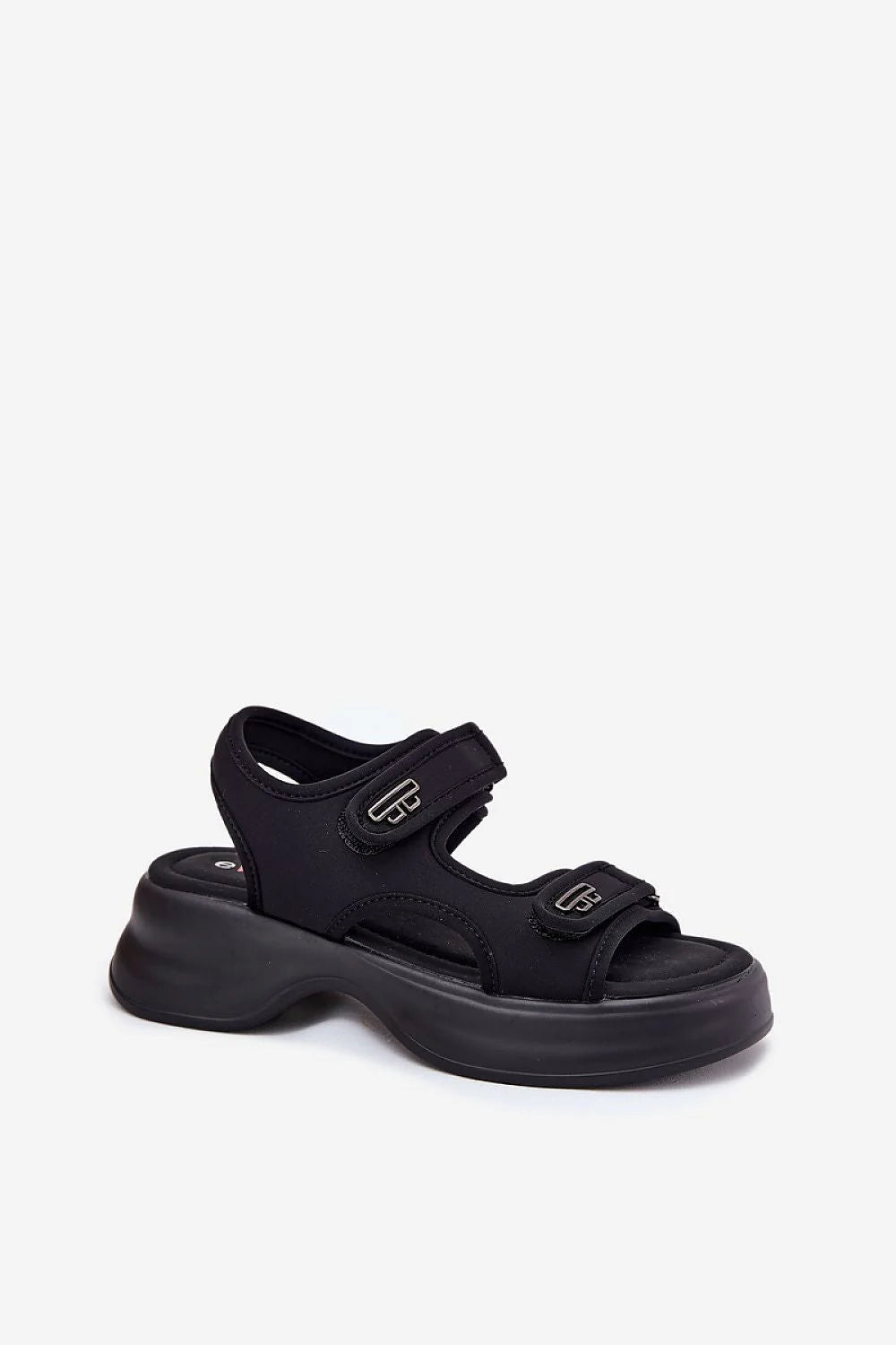 Sandales pour femme style moderne sportif noir tissu néoprène semelle épaisse confort velcro détails métalliques occasion décontractée extérieur soutien voûte plantaire femme