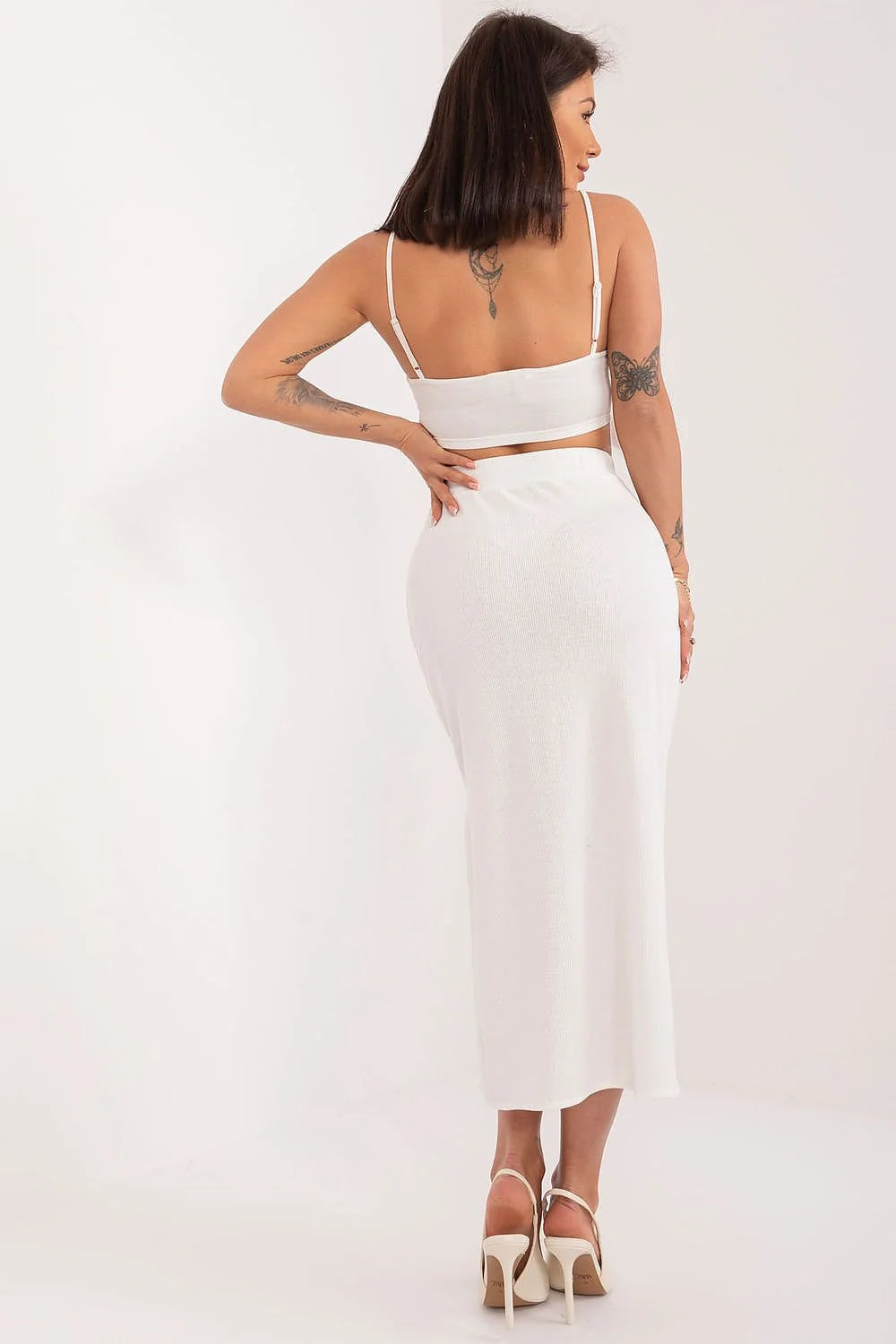 Jupe longue Lakerta coton viscose elasthanne taille élastiquée slits blanc style élégant moderne femme polyvalent