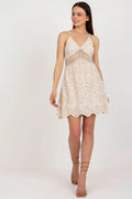 Robe de jour Och Bella élégante sans manches broderie anglaise décolleté en V dos ouvert taille ajustable coton femme été