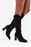 Bottes cuissardes femme suédine écologique élégantes talon bloc confort automne hiver mode chic