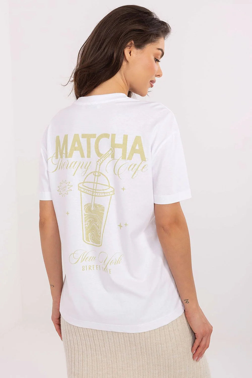 tshirt femme manches courtes col rond coton respirant doux coupe droite oversize imprimé poitrine doré motif dos audacieux minimaliste polyvalent