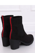Bottines noires similicuir modernes confortables avec bande rouge talon épais semelle crantée femme hiver
