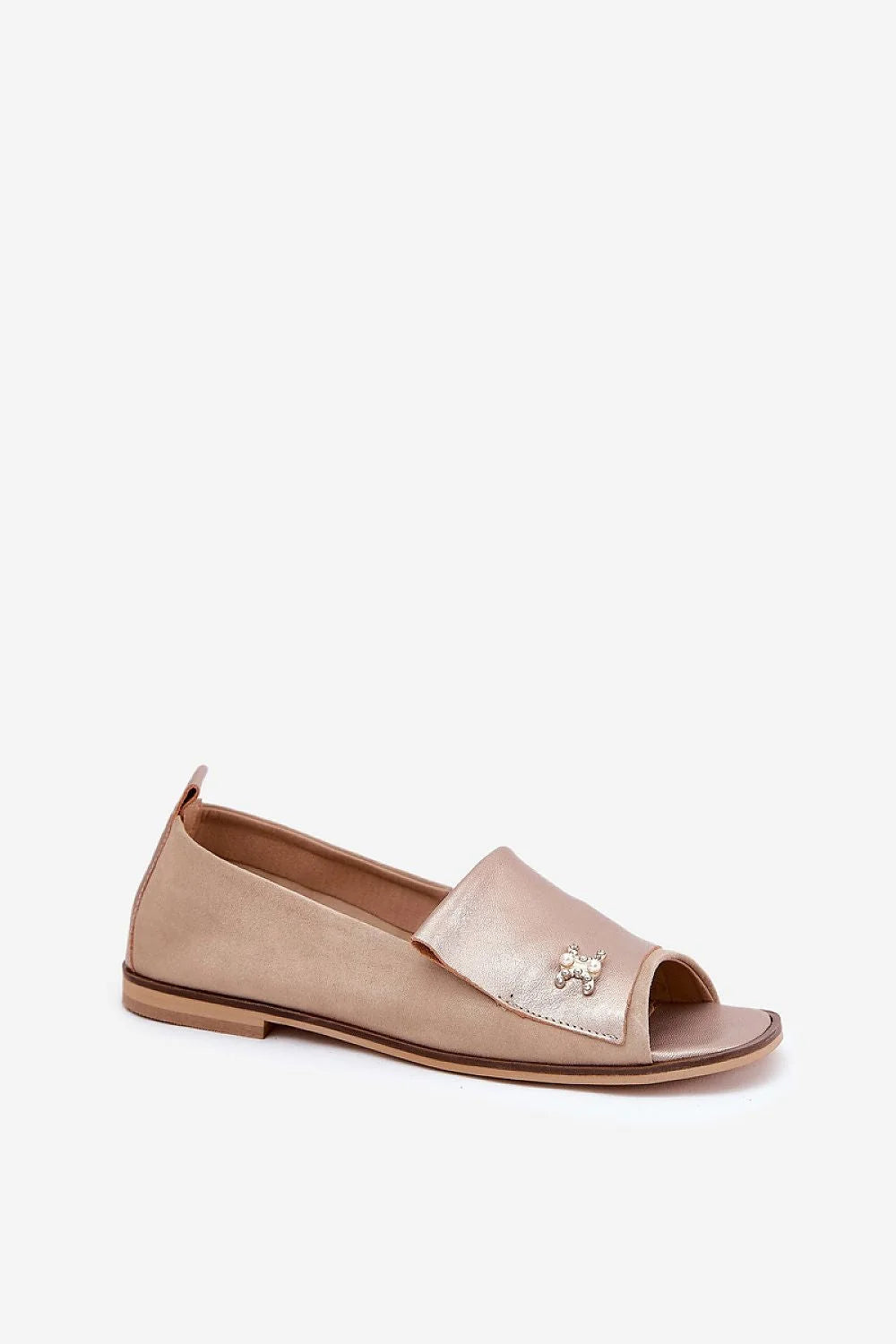 Ballerines Step in style en cuir et daim naturel ouvertes à l'avant élégance beige doré confort talon plat femmes
