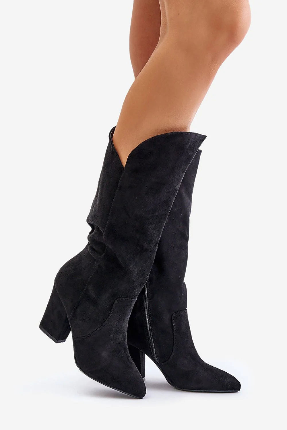 Bottes en suédine noire à talon épais hauteur 32 cm design sophistiqué pour femmes automne hiver occasionnels formelles