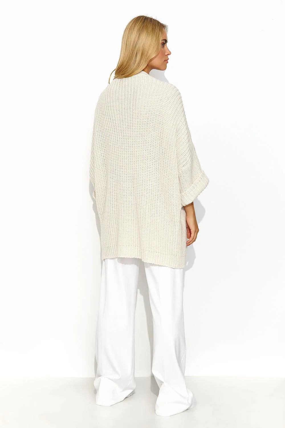 Cardigan Makadamia féminin sans boutons ample style décontracté couleur ivoire matelassé manches larges polyvalent