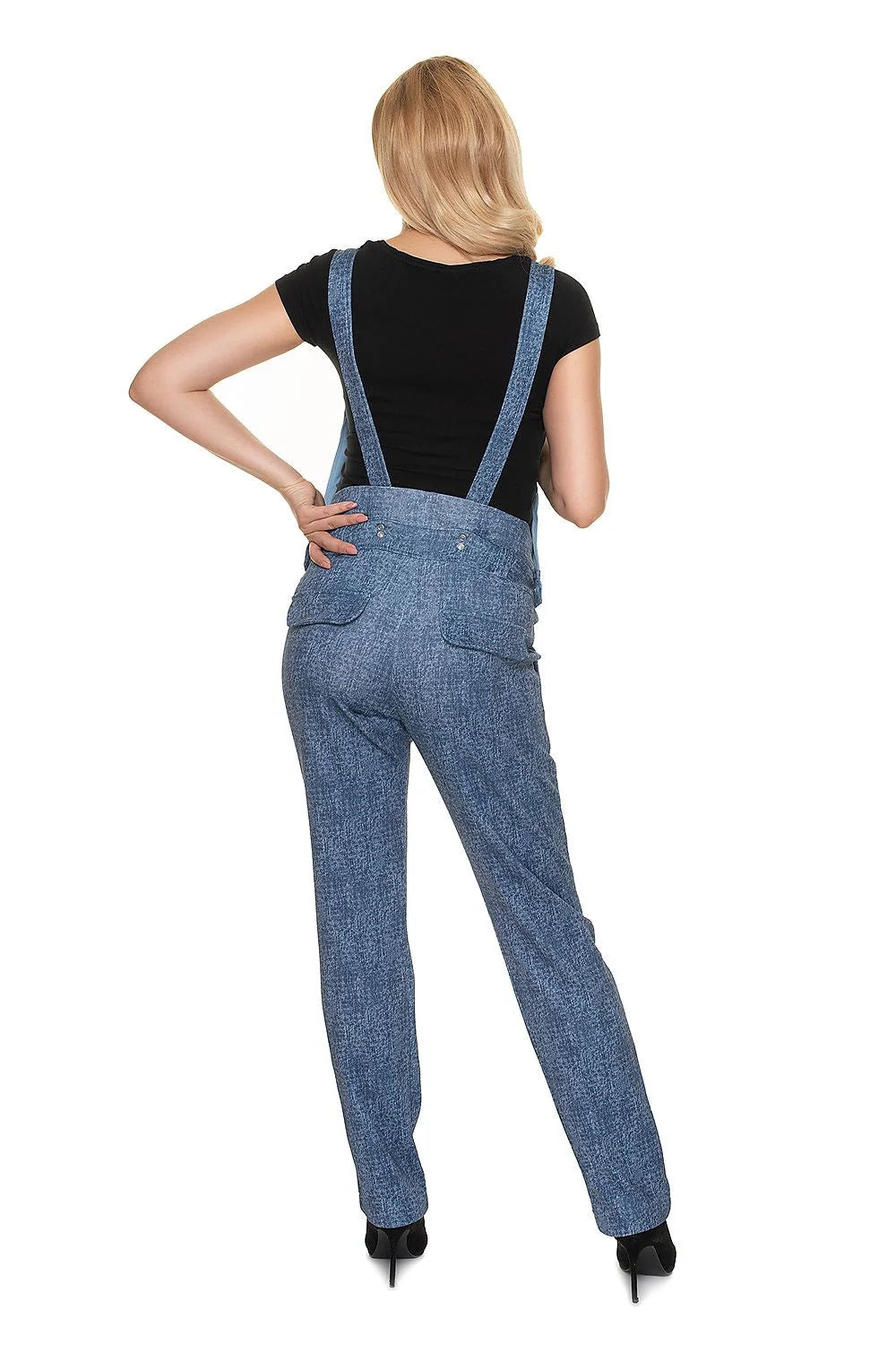 Salopette maternité polyester moderne décontractée ajustable noir-gris poches boutons confort style femme enceinte