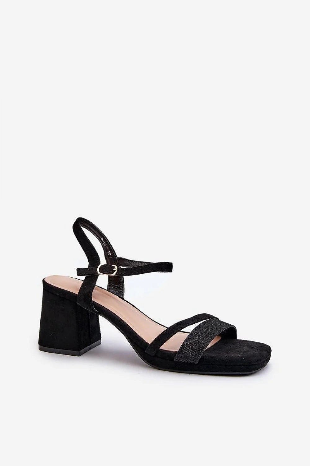 sandales stiletto talon haut cuir écologique noir brides fines ajustable cheville boucle dorée semelle matelassée rembourrée confort élégant glamour soirée