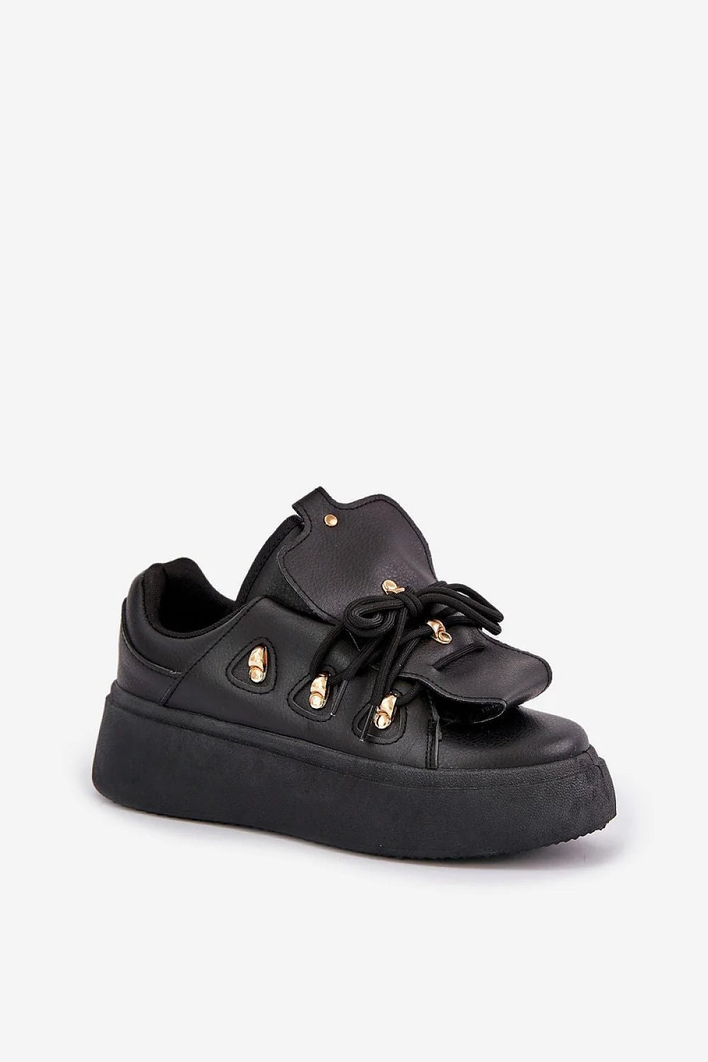 Chaussures de sport femmes style moderne audacieux cuir artificiel noir plateforme dorée confort maximal