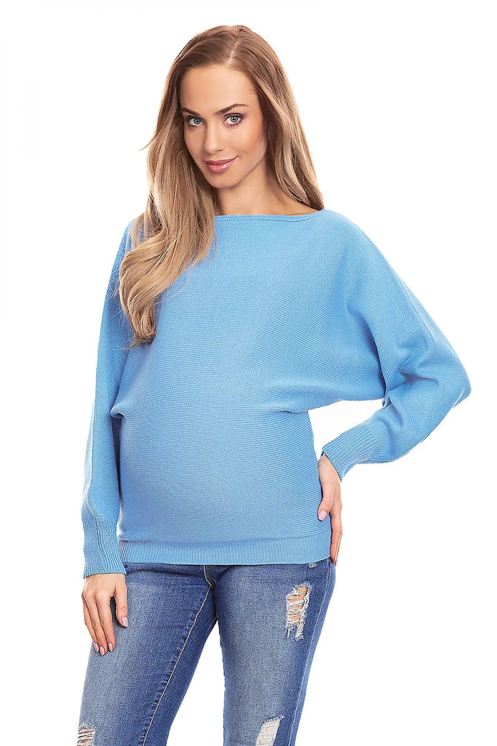 Chandail grossesse Pee Ka Boo ample oversize coupe kimono manches longues bleu ciel confort femmes enceintes