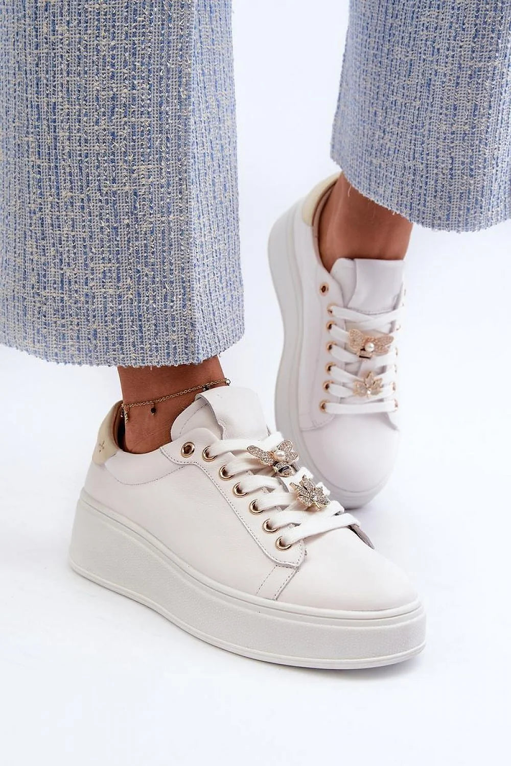 Chaussures de sport féminines élégantes plateforme cuir synthétique doré style moderne occasion détente femme