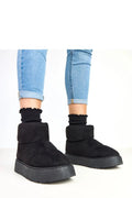 bottines femme cheville noir suédine matelassée revers roulé cocooning plateforme 4cm crantée caoutchouc bout rond doublure chaude semelle tissu confortable