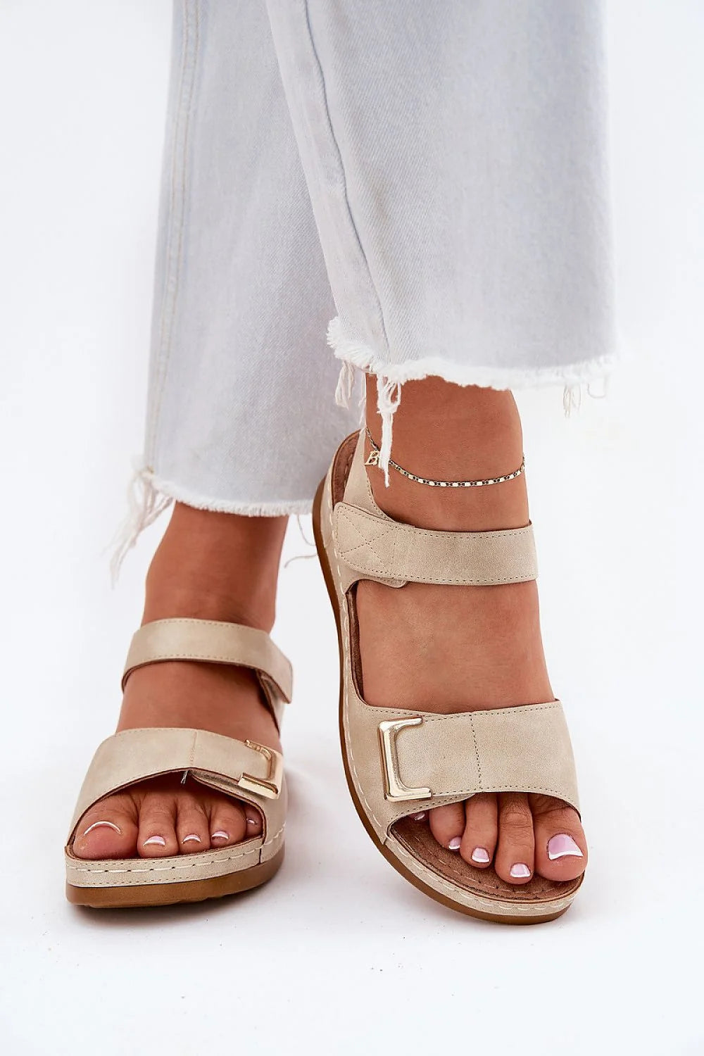 Sandales femmes cuir artificiel style moderne décontracté double sangle velcro confort tout jour sandales été occasion