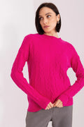Pull pour femme Chandail AT manches longues encolure ronde motif torsadé coloris rose fuchsia matériau mixte viscose nylon PBT coupe classique ajustée