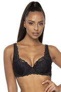 Soutien-gorge rembourré dentelle noire motifs floraux bretelles larges satin bow soutien optimal femme