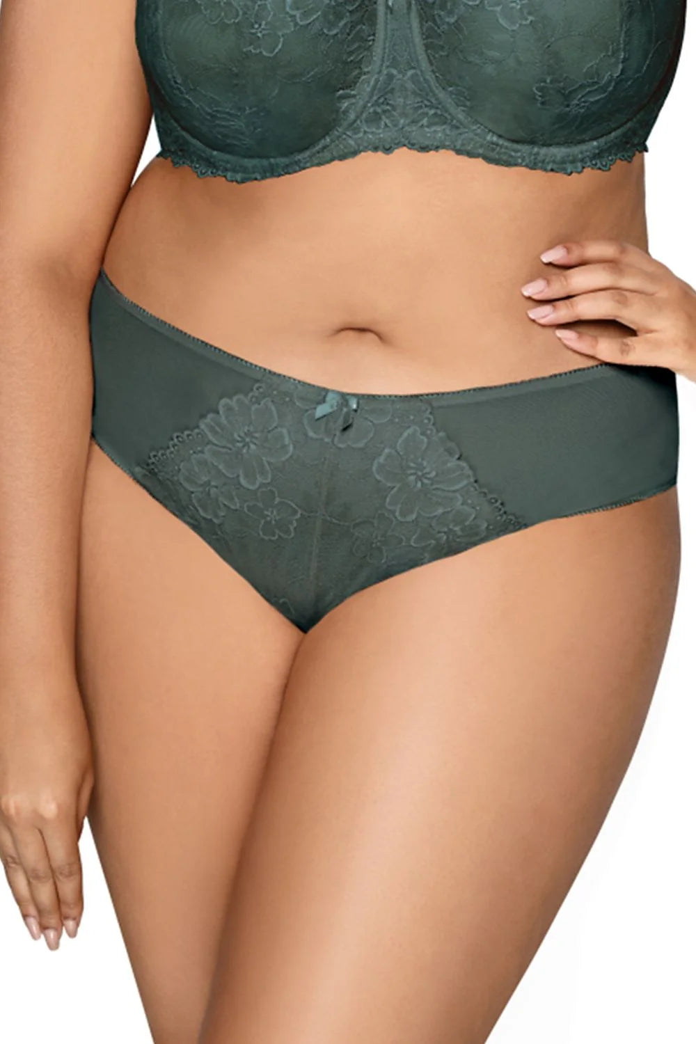 Culottes femelles élégance sophistication dentelle vert olive matériau doux confort taille ajustable maintien optimal