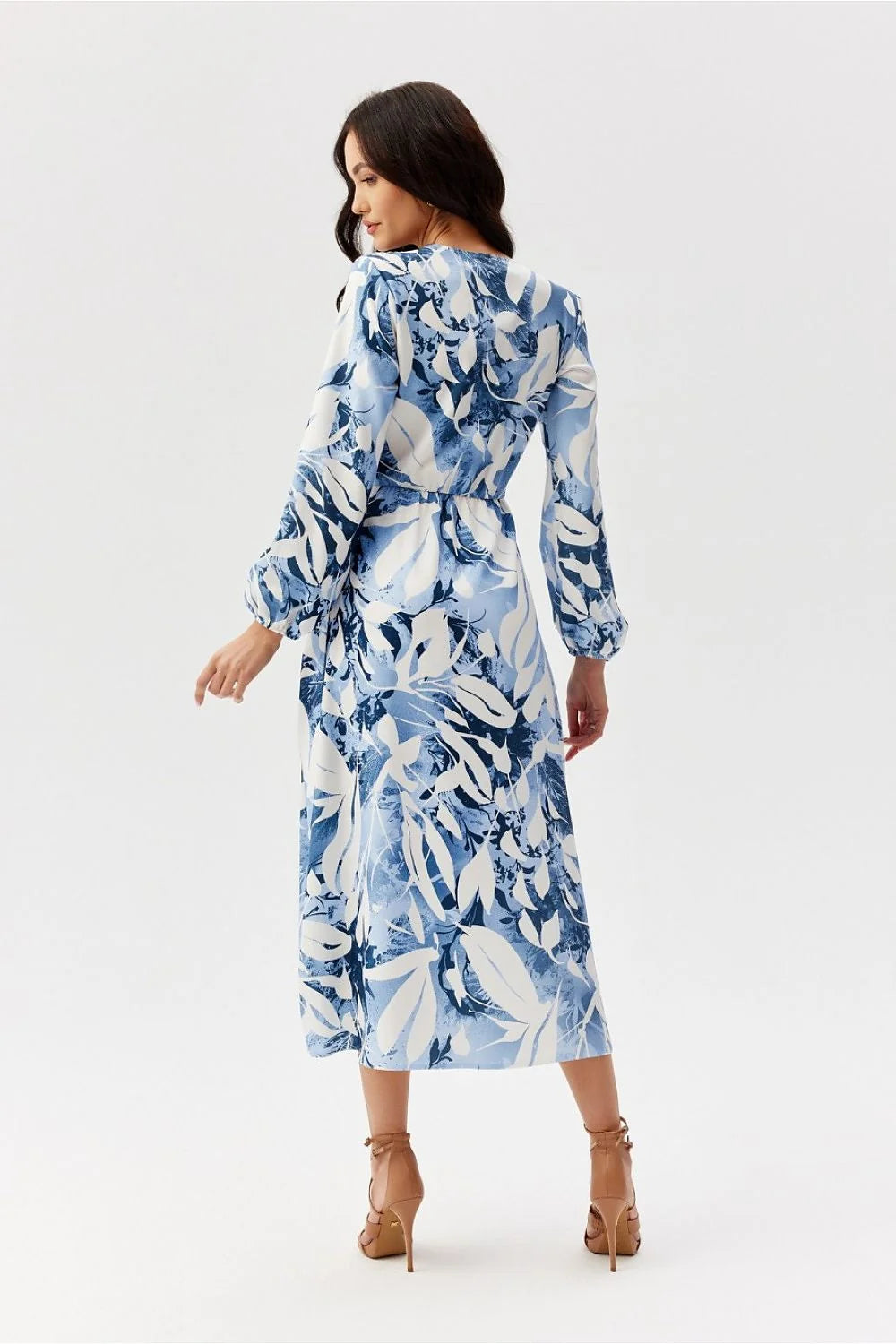Robe de jour élégante Roco Fashion midi manches longues col V profond ceinture intégrée polyester femme