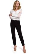 Pantalon noir long Makover coupe cigarette slim taille haute ajustable élasthanne polyester stretch confortable élégant professionnel soirée bureau
