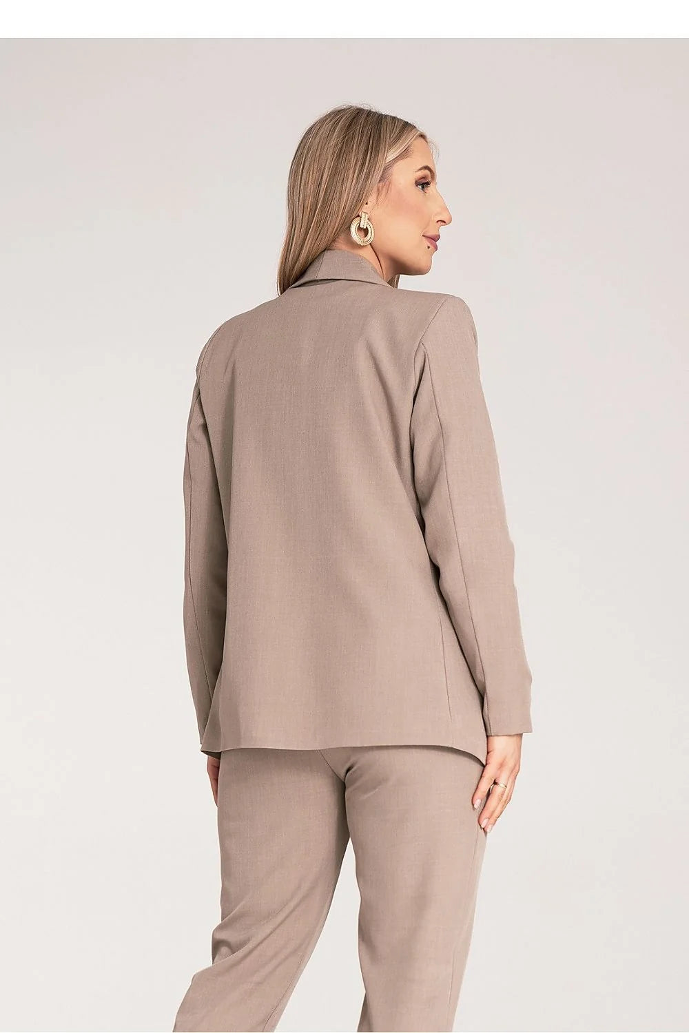 Blazer femme Figl en élasthanne et polyester coupe classique manches longues sans fermeture tailleur beige taille S/M