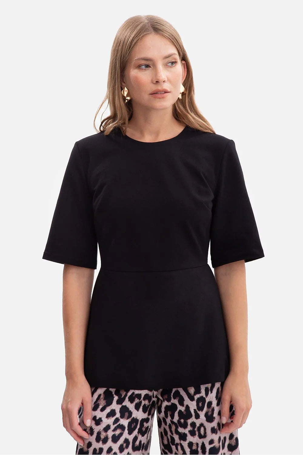 chemisier femme jersey molleton 260g boucle intérieure fermeture éclair cachée encolure ronde manches coude coupe droite légèrement cintrée