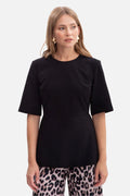chemisier femme jersey molleton 260g boucle intérieure fermeture éclair cachée encolure ronde manches coude coupe droite légèrement cintrée