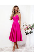 Robe de soirée élégante semi-formelle décolleté V taille ajustée jupe évasée fuchsia robe longue manches épaules nues occasions spéciales femmes